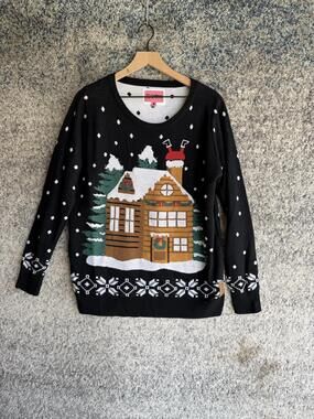 Tipsy Elves Sweater Mens Large Black LED Log Cabin Christmas Ugly Pullover